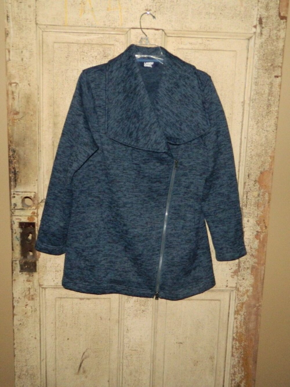 Lands' End Fleece Sweater Coat Asymmetrical Zipper Sz M (CL BIN)